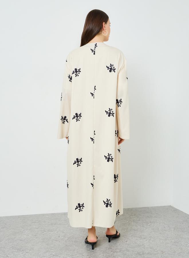 Styli Women Beige Floral Print Kimono Abaya - Image 5